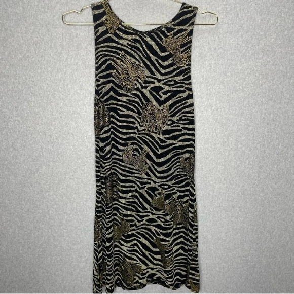 VTG Aspeed Design Gothic Punk Grunge Zebra Metallic Print Slinky Gold Mini Dress - Picture 1 of 6